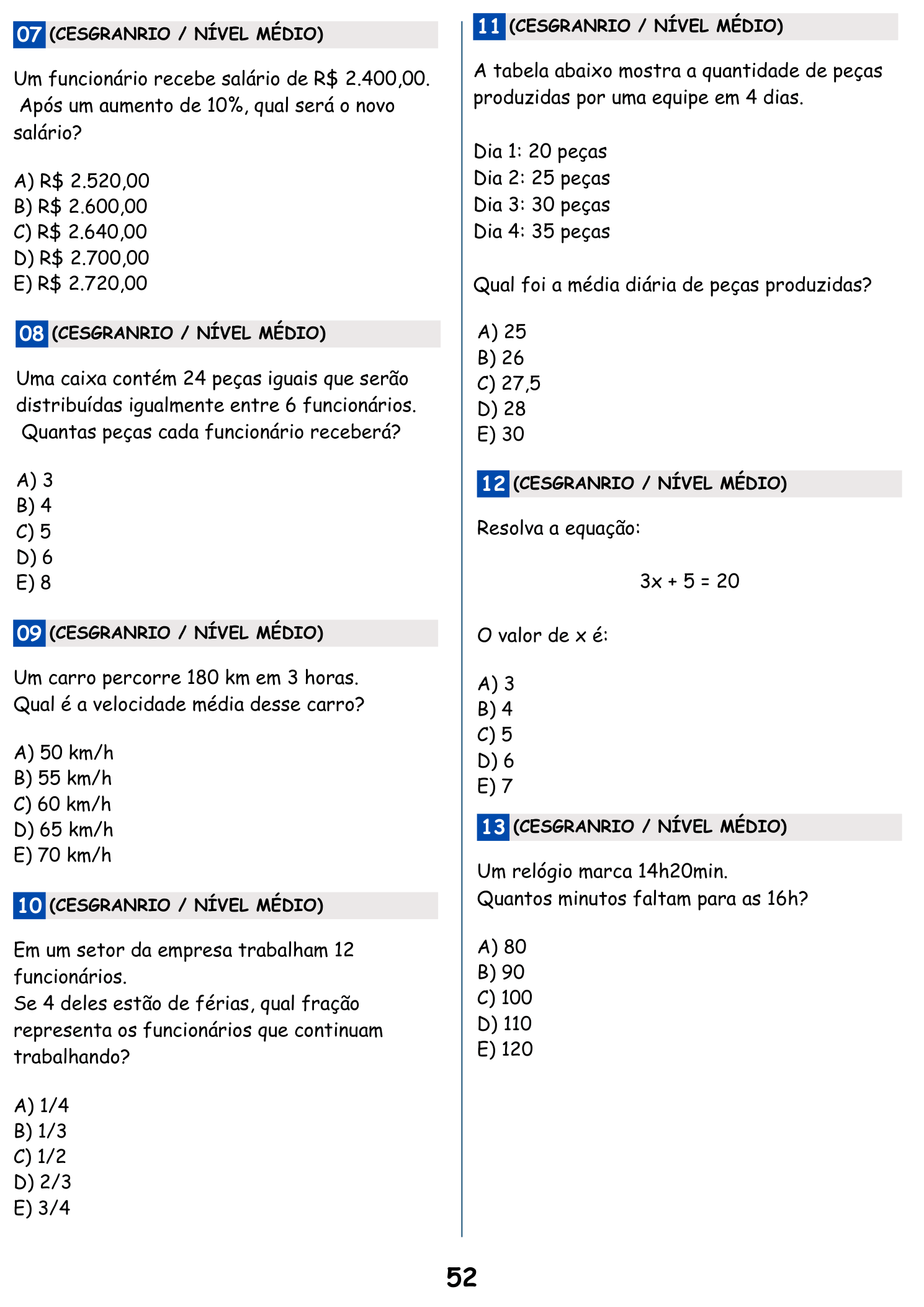 Matemática, Questões