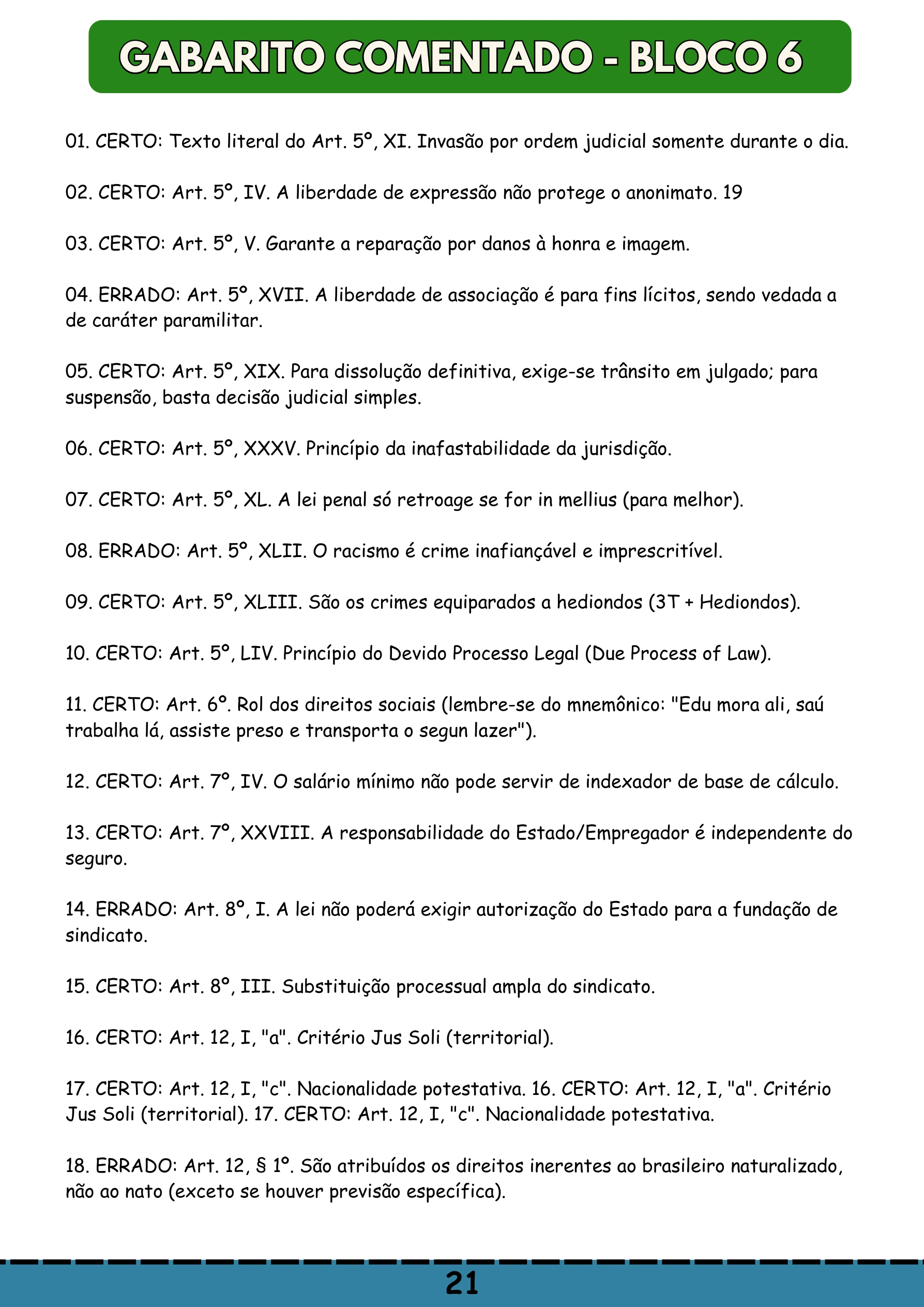 Direito Constitucional, Gabarito comentado