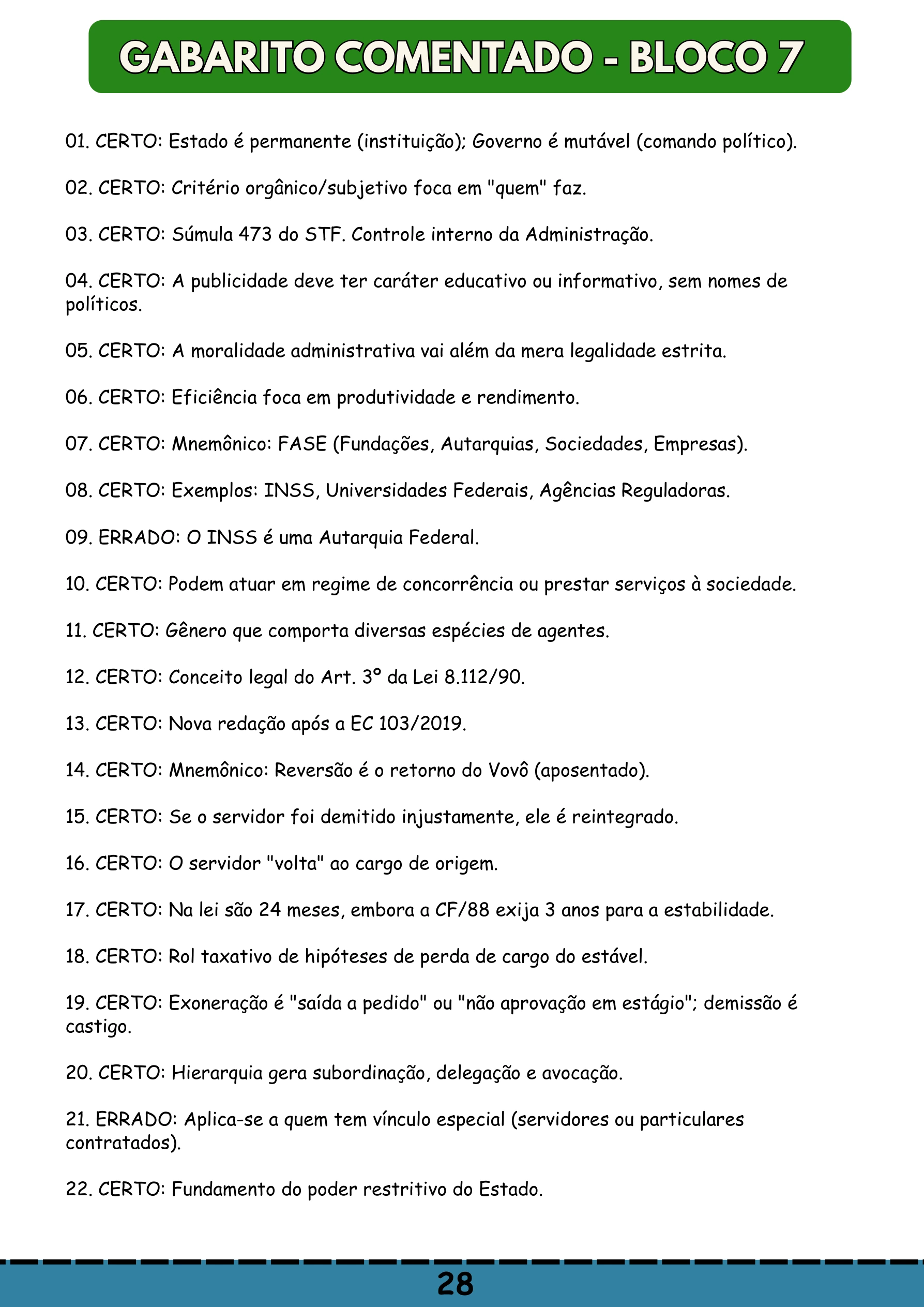 Direito Administrativo, Gabarito comentado