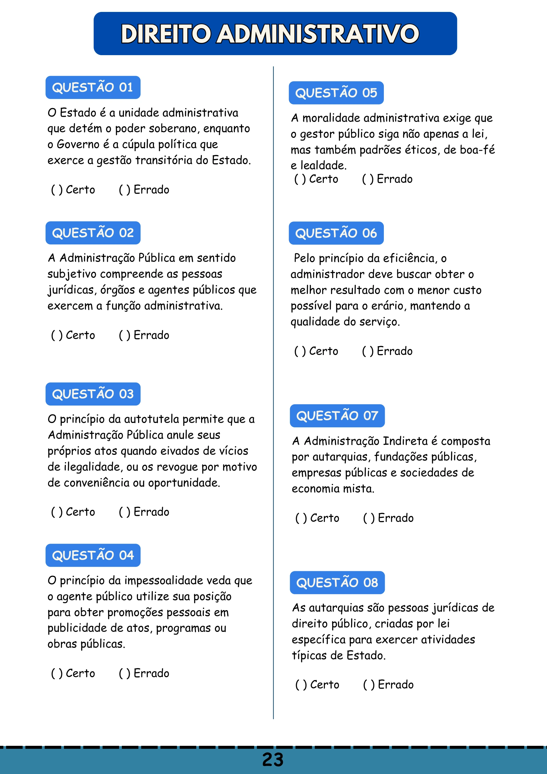 Direito Administrativo, Questões
