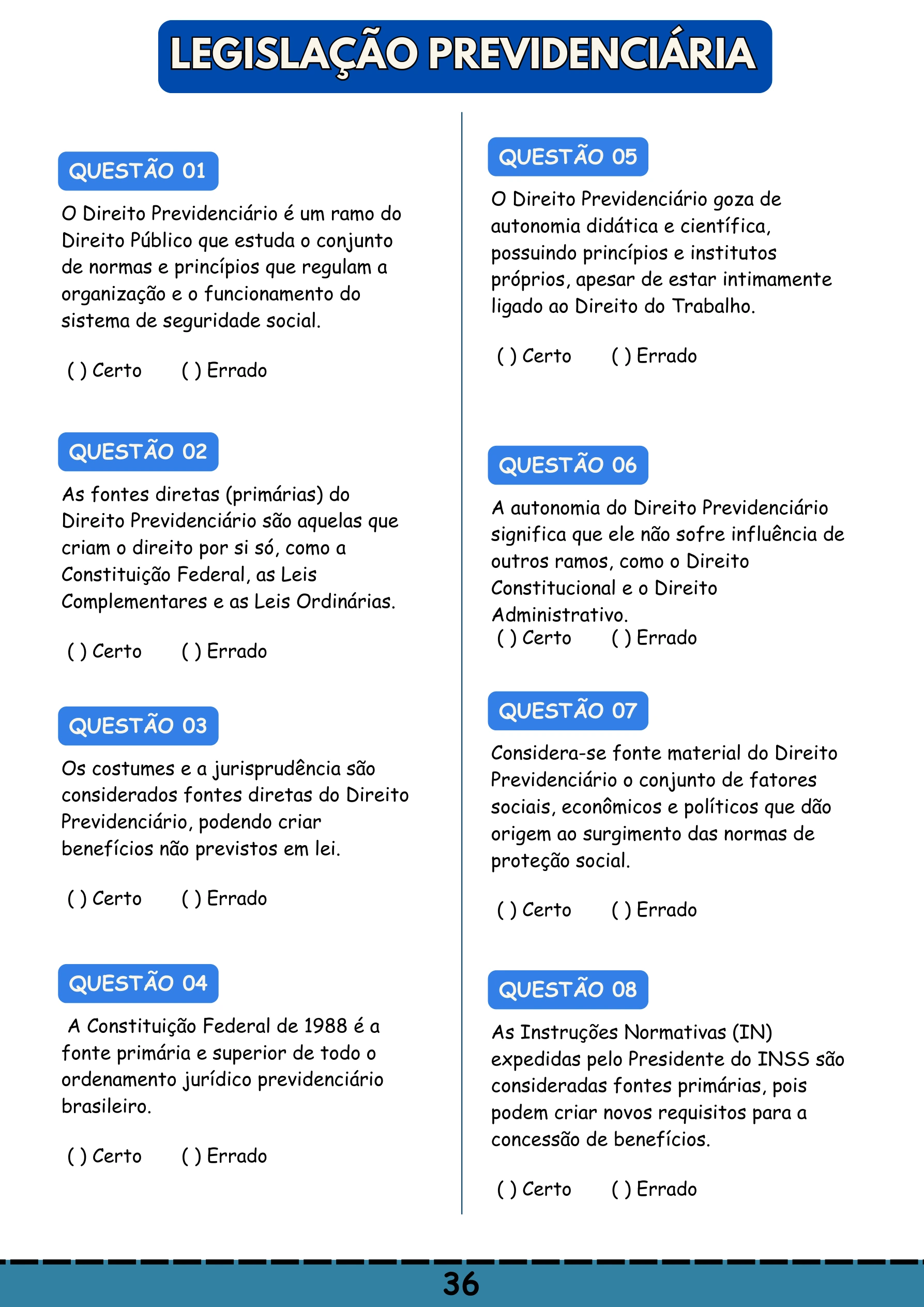 Seguridade Social, Gabarito comentado