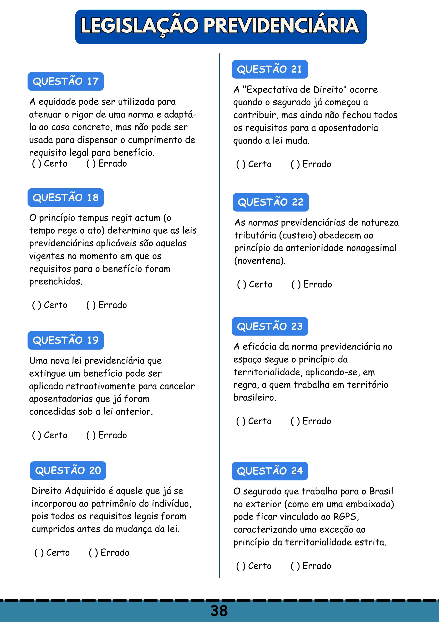 Legislação Previdenciária, Questões