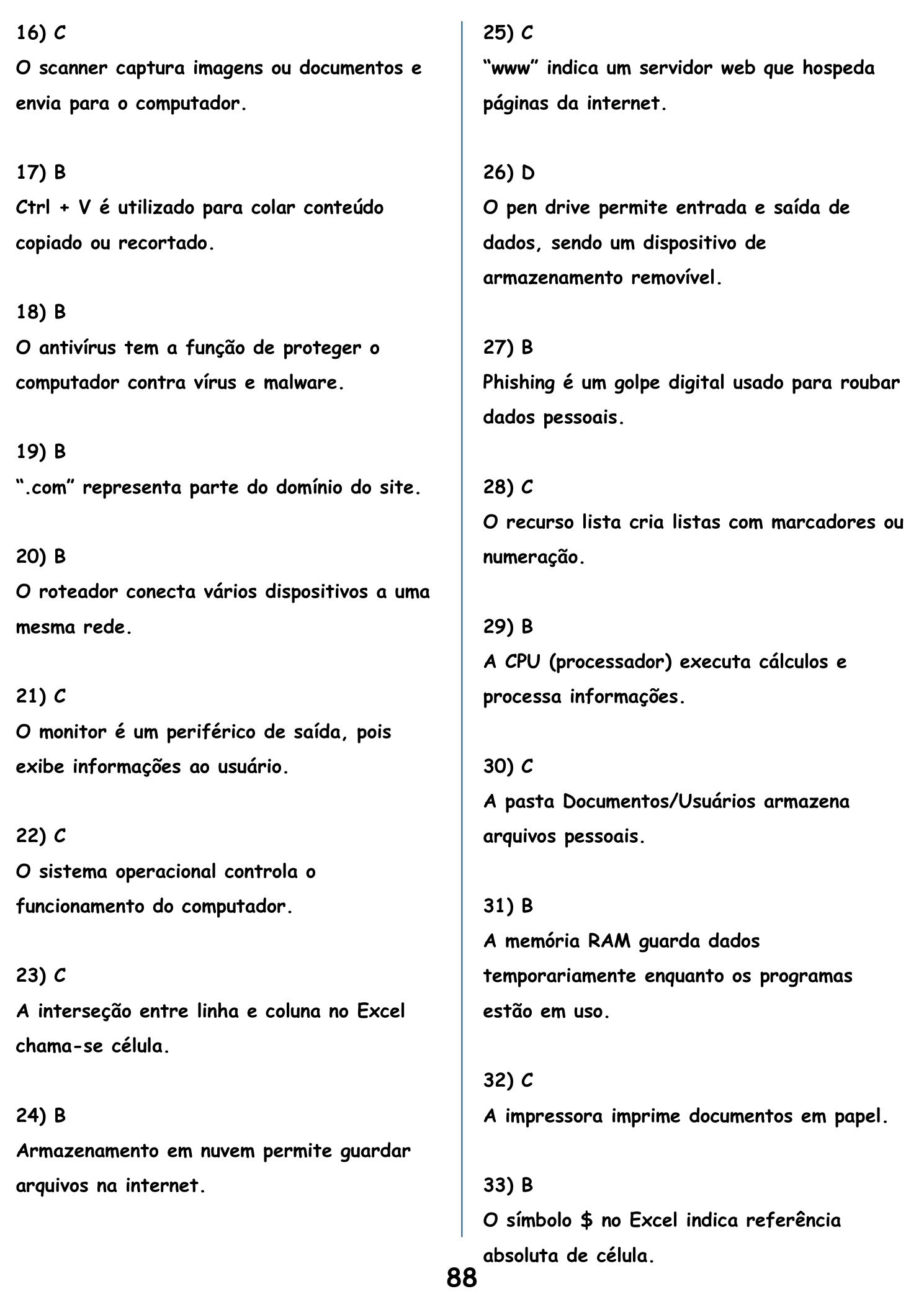 Informática, Gabarito comentado