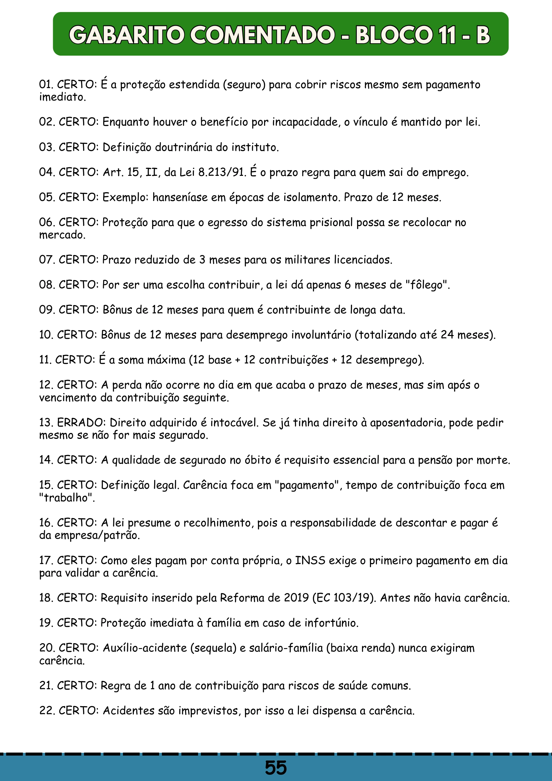 Regime Geral de Previdência · Parte B, Gabarito comentado